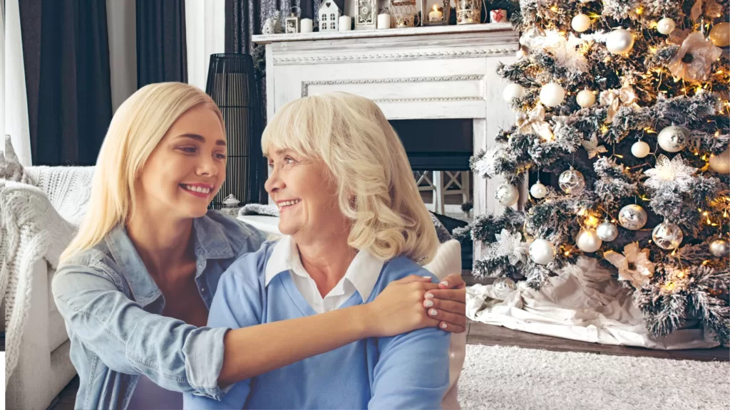 grandmother and daughter at home at christmas